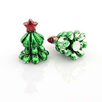 Christmas tree zinc émail alliage perles européennes, Perles avec un grand trou   , verte, 16x11mm, Trou: 5mm