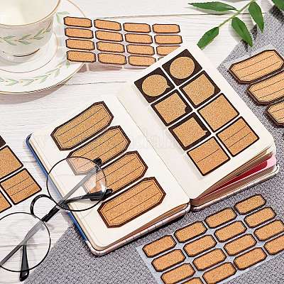 Cork Label Stickers, Self Adhesive Craft Stickers, for DIY Art Craft,  Scrapbooking, Greeting Cards, Octagon Rectangle & Dialog, Tan,  13.6x6.6x0.04cm; Sticker: 30x14mm; 3bags/set 