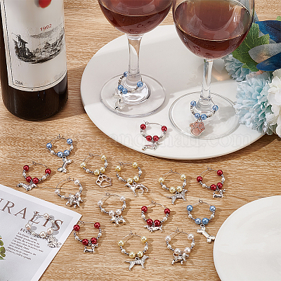 NBEADS 24 pz Gatto Segnabicchieri Charms per Bicchiere di Vino, Divertenti Etichette Identificative per Bicchieri Vino con Anelli D'Oro per Degustazioni di Vini, Regali per Feste