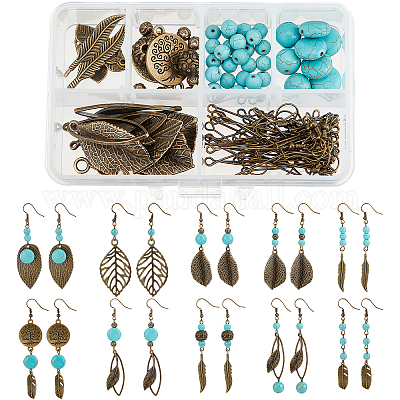Wholesale SUNNYCLUE 1 Box DIY 10 Pairs Leaf Charms Hollow Leaf Charm Earrings  Making Kit Tree of Life Charms for Jewelry Making Antique Bronze Leaf  Charms Turquoise Beads Earring Hooks Starter Adult