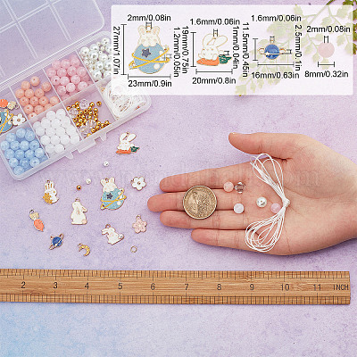Wholesale SUNNYCLUE 1 Box DIY 6Pcs Easter Rabbit Charms Enamel Bunny Charms  Beaded Bracelets Making Kit Carrot Charm Planet Moon Crescent Charm Round  Glass Beads Faceted Bead for Jewelry Making Beading Kits 