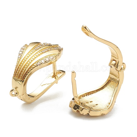 Shell Shape Brass Micro Pave Clear Cubic Zirconia Hoop Earring Findings with Latch Back Closure EJEW-A058-24G-1