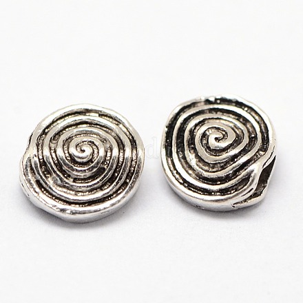 Старинные тайский серебро плоские круглые с вихревыми бисера STER-L009-17-1