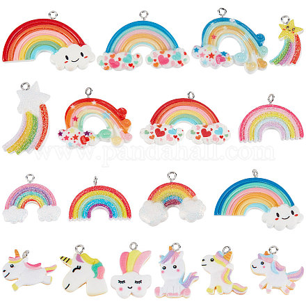 SUNNYCLUE 1 Box 36Pcs 18 Styles Rainbow Resin Charm Unicorn Charm Unicorns Charms Cloud Smile Charms for Jewelry Making Charms Women Adults DIY Craft Bracelet Earrings Necklace Supplies RESI-SC0002-40-1
