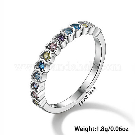 Anillos de dedo de plata de ley chapada en rodio con forma de corazón y circonitas cúbicas de colores para mujer ES9944-3-1