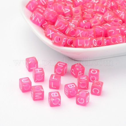 Mixed Letters Transparent Acrylic Cube Beads X-SACR-S181-02-1