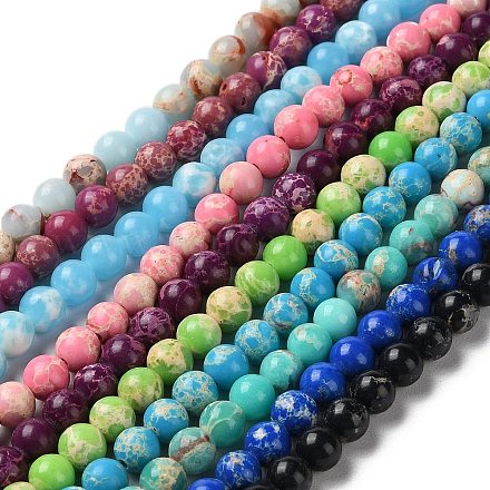 Brins de perles teintes en jaspe impérial synthétique G-D077-A01-01-1