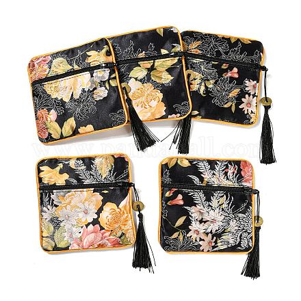 Мешочки на молнии из ткани в китайском стиле с цветочным узором для хранения ювелирных изделий AJEW-D063-01A-1