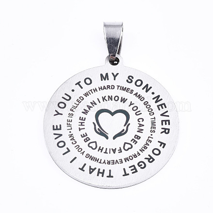 201 Stainless Steel Quote Pendants STAS-T044-221P-1