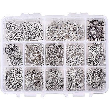 PandaHall Elite 195pcs 13 Style Connector Beads Charms Tibetan Antique Silver Flower Heart Charms Pendants Beads Connector for DIY Dangling Earrings Necklace Bracelet Making TIBEP-PH0004-76-1