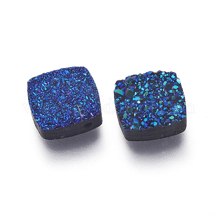 イミテーションドゥルージー天然石樹脂ビーズ  正方形  ダークブルー  10x10x3~4.5mm  穴：1.2mm RESI-L026-K05-1