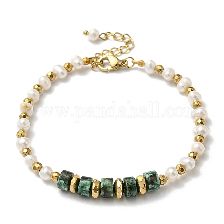 Braccialetti con perle naturali e malachite BJEW-K238-01G-1