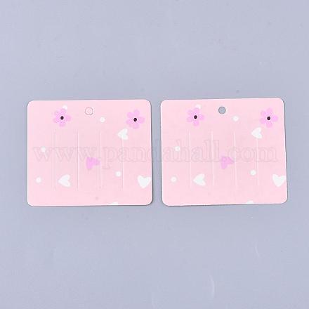 厚紙ヘアクリップ表示カード  花模様の長方形  ピンク  6x6.9x0.03cm  穴：4mm CDIS-S028-04-1