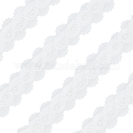 Fingerinspire 4.6~5 yards レース刺繍トリミング  ミシンクラフト装飾  模造パールと  花  ホワイト  31x7mm DIY-FG0003-31-1