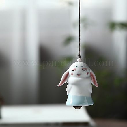 磁器のウサギの吊り下げ飾り  ウィンドチャイム  クリスマスの吊り下げ装飾用  ホワイト  193mm PW-WG56542-01-1