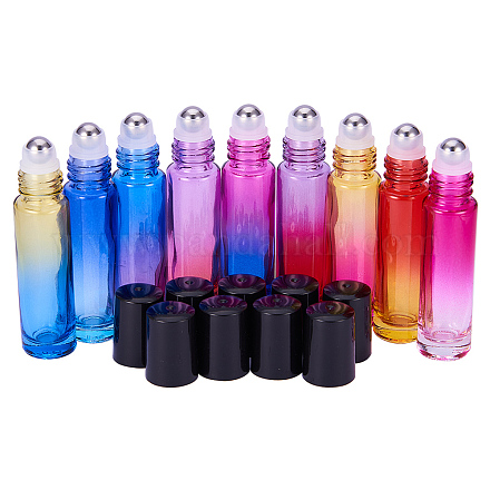 Benecreat 9 Packungen 10 ml Regenbogenfarbe Glasrolle Flasche nachfüllbare ätherische Ölrolle auf Flasche mit schwarzem Verschluss MRMJ-BC0001-26-1