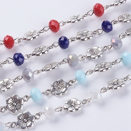 Handmade Faceted Rondelle Glass Beads Chains AJEW-JB00393-1