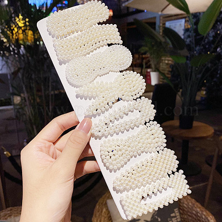 Juegos de pinzas para el cabello de cocodrilo de perlas de imitación de plástico OHAR-PW0007-05H-1