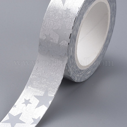 箔マスキングテープ  DIYスクラップブック装飾紙テープ  マスキングテープ  工芸品やギフト用  スター  銀  15mm  10 m /ロール DIY-G016-D08-1