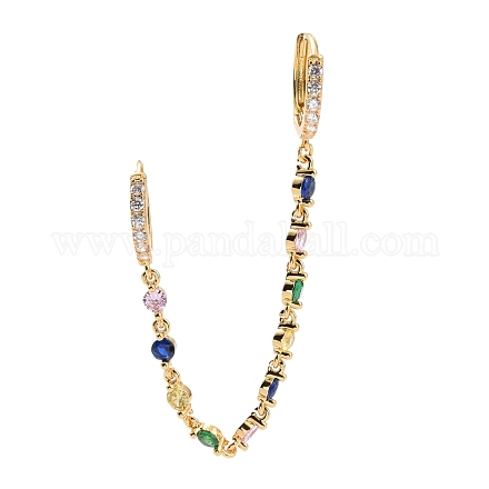 Colorful Cubic Zirconia Dangle Chains Double Hoop Earrings EJEW-C030-14G-1