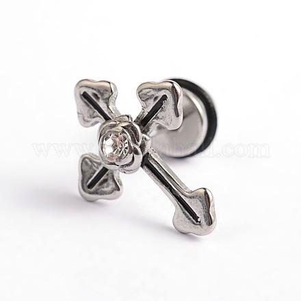 Cross 304 Edelstahl Strass Ohr Fake Plugs Messgeräte EJEW-H305-12P-1