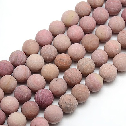 Frosted Natural Rhodonite Round Bead Strands G-M064-12mm-04-1
