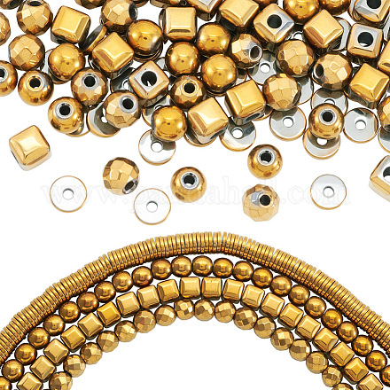 Cheriswelry 4 brins 4 styles brins de perles d'hématite synthétiques non magnétiques galvanisées G-CW0001-12G-1