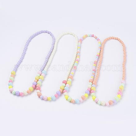 Solide Chunky Bubblegum Acryl Ball Perlen Kinder Halsketten NJEW-JN02091-1