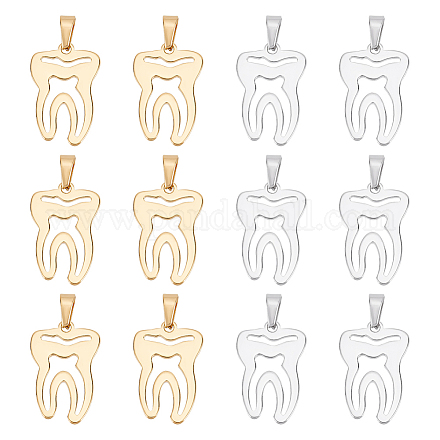 DICOSMETIC 12Pcs 2 Color Dental Theme Charm Hollow Teeth Charm Golden Dental Pulp Charm Stainless Steel Charm Gifts for Dental student Bracelet Key Chain Crafts Jewelry Making FIND-DC0001-59-1
