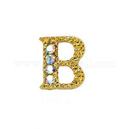 Cabujones de clavos con letras de diamantes de imitación de oro de aleación MRMJ-S047-023B-1