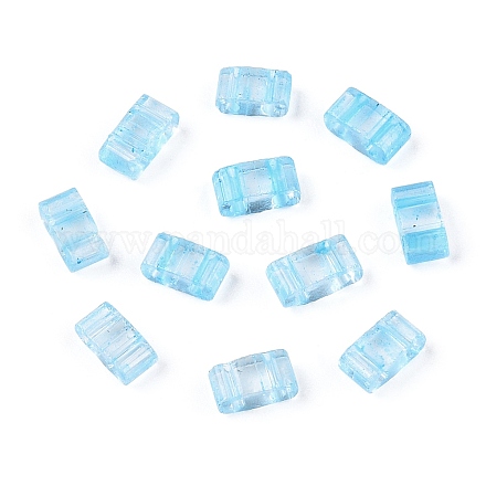 2ホールガラスシードビーズ  透明色  長方形  ライトスカイブルー  4.5~5.5x2x2~2.5mm  穴：0.5~0.8mm SEED-T003-01B-10-1
