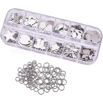 BENECREAT 144PCS Stainless Steel Blank Mixed Shape Stamping Tag Pendants and 80PCS Jump Rings for Bracelet Necklace Earring Making(12pcs/Shape) STAS-BC0003-02-1
