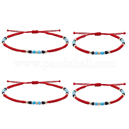Ensemble de bracelets et bracelets de cheville en perles de verre tressées et en laiton de style 4pcs 4 SJEW-SW00003-05-1