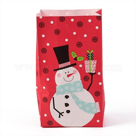 クリスマステーマクラフト紙袋  ギフトバッグ  スナックバッグ  長方形  雪だるま模様  23.2x13x8cm CARB-H030-B05-1