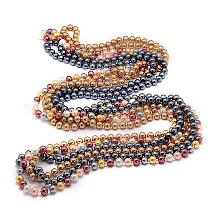 Round Glass Pearl Beaded Necklaces NJEW-O059-11-8mm-1
