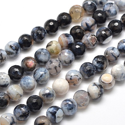 Dyed Natural Agate Faceted Round Beads Strands G-E268-32-1