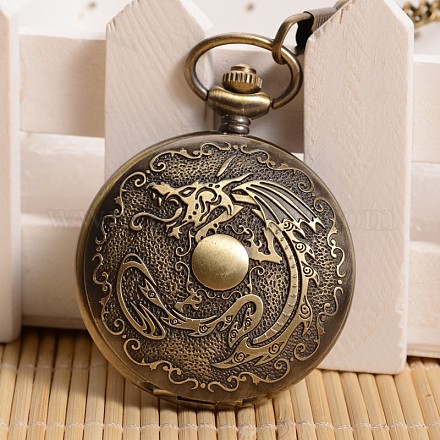Plat rond ouvrable avec un verre d'alliage de dragon montre de poche pendentif WACH-L024-10-1