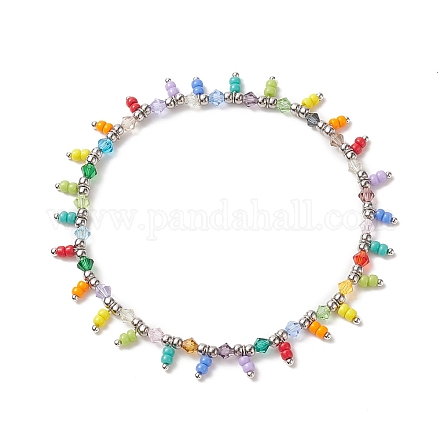 Bracelet de cheville extensible avec breloques en perles de verre colorées pour femme AJEW-AN00531-1