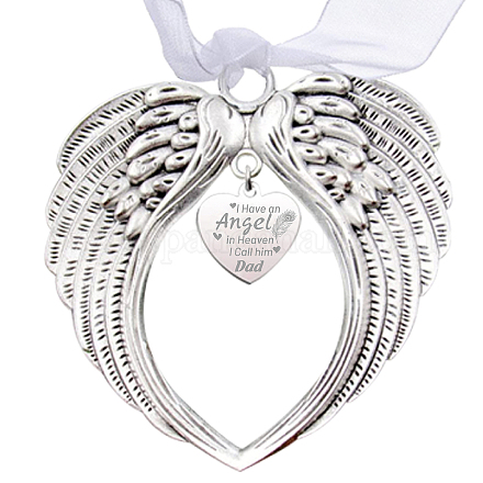 CREATCABIN 2Pcs Wing Memorial Christmas Ornament Angel Wing Gifts Heart Tree Hanging Pendants for Loss of Loved Party Remembrance With Silk Ribbon-I Have An Angel in Heaven I Call Him Dad DIY-WH0293-004-1