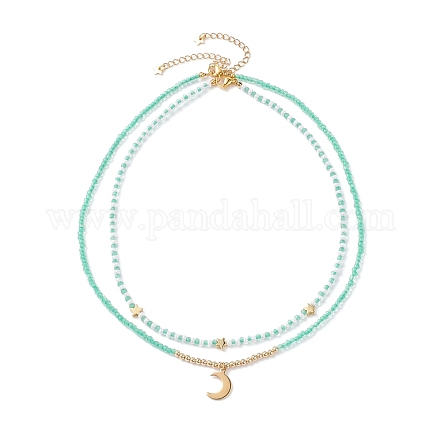 Conjunto de collares con colgante de estrella y luna para mujeres adolescentes NJEW-JN03738-03-1