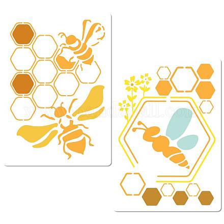 2Pcs 2 Styles Bees Theme PET Plastic Hollow Out Drawing Painting Stencils Templates Sets DIY-WH0299-002-1