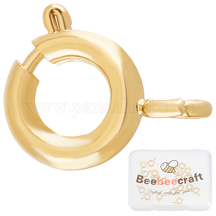 Beebeecraft 1 Box 20Pcs Spring Clasps 18K Gold Plated Spring Ring Round Clasps 7mm for Jewelry Making Findings KK-BBC0001-98-1