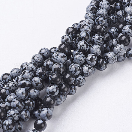 Chapelets de perles de flocon de neige en obsidienne naturelle GSR6mmC009-1