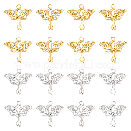 UNICRAFTALE 12pcs 2 Colors Butterfly with Moon Charm Stainless Steel Pendants Dangles Metal Charm for Necklace Bracelet DIY Jewelry Making 24x25mm STAS-UN0045-04-1