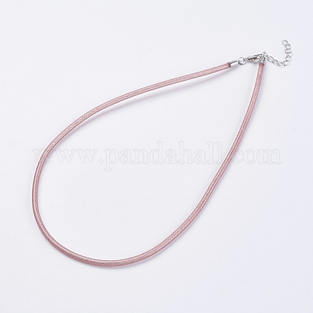 メッシュチューブ  プラスチックネット糸コードネックレス  真鍮カニカン付き  プラチナ  ピンク  18.8インチ（48cm）  3.5mm NJEW-F199-A10-1
