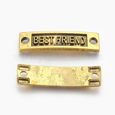 チベットスタイルは友情のためのコネクターをリンクします  カドミウムフリー＆鉛フリー  言葉の親友の長方形  アンティーク黄金  9.5x35x2mm  穴：3mm TIBE-4270-AG-LF-1