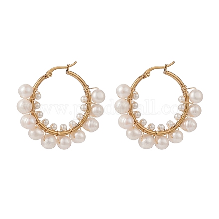 Orecchini a cerchio con perline di perle naturali EJEW-TA00156-1