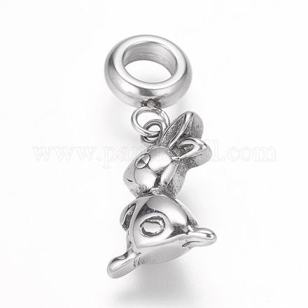 304 Stainless Steel Bunny European Dangle Charms OPDL-K002-AS-12-1