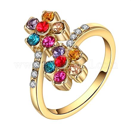Trendy Flower Real 18K Gold Plated Tin Alloy Cubic Zirconia Rings for Women RJEW-BB14249-8-1