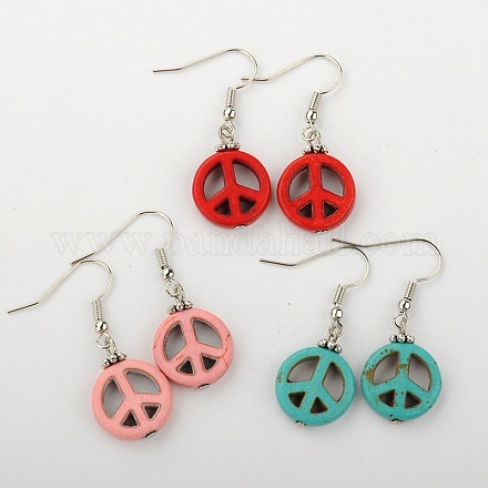 Dangle Peace Sign Earrings for Women EJEW-JE00984-1